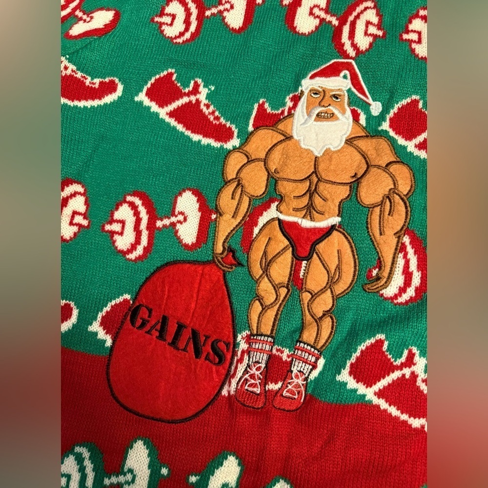 Blizzard Bay “Gains Santa” Ugly Christmas Sweater Men’s L – Gym Holiday Party - Picture 4 of 6